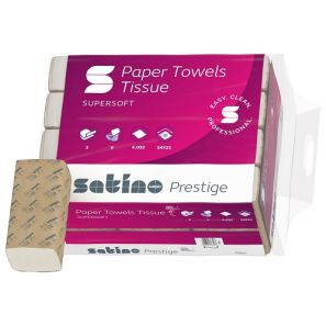 ВЕПА - Satino Prestige - Харт.кърпи за ръце V - 24x21 - 2 пл. (12 пачки/стек)(336 къса/пачка) (278061) ( DE )